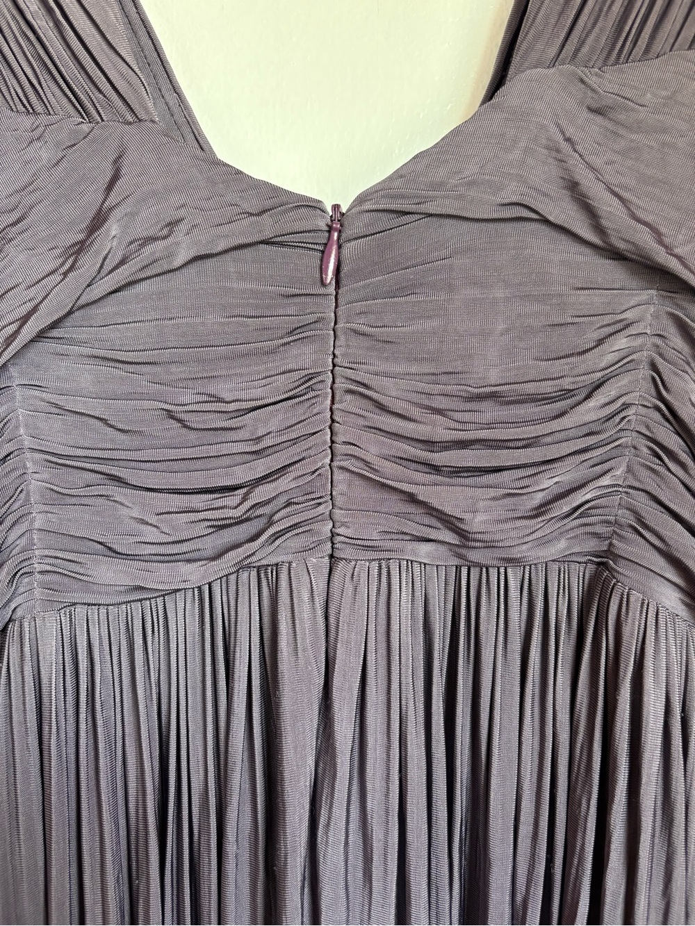 BURBERRY Italy Pleated Ruched V-Neck Midi Dress Grey Purple IT 42 US 6/8 - Picture 11 of 12